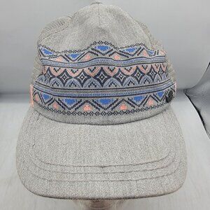 Roxy Womens Gray Trucker Hat Cap Tribal Print Casual Outdoors Comfort Athletic